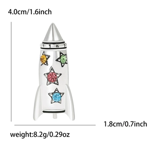 Cartoon rocket alloy brooch with colorful rhinestones for clothes accessories 4x1.8cm