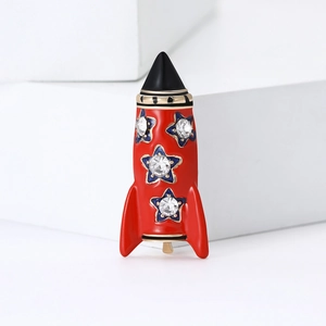 Red cartoon rocket brooch with rhinestones and star patterns for fashion apparel