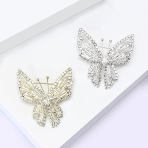 Élégante Broche Papillon Creuse en Alliage Avec Zircone Étincelante Strass Pour Femme Pull Manteau Bijoux Accessoire