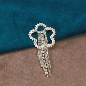 Élégante Broche Gland en Forme de Fleur en Alliage pour Femmes Strass de Luxe Incrusté de Longue Chaîne Revers Pin Accessoires de Mode