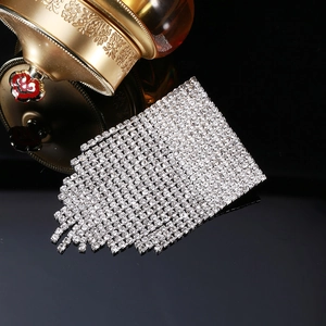 Elegant rhinestone fringe brooch for women with white crystal tassels in silver finish
