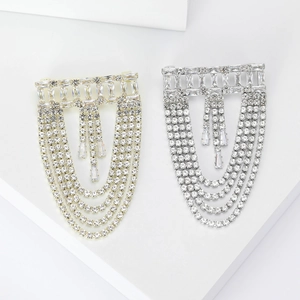Luxurious Alloy Multi-Layer Rhinestone Tassel Brooch Geometric Geometric Claw Chain Lapel Pin Elegant Wedding Party Women Jewelry