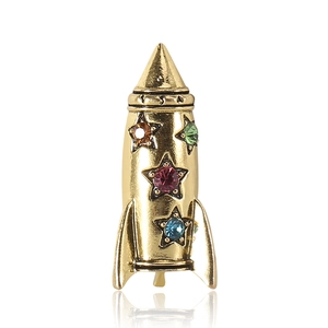 Creative Rocket Shape Alloy Brooch Pin With Multi-Colored Rhinestones USA Letter Design Fashion Jewelry For Men And Women
