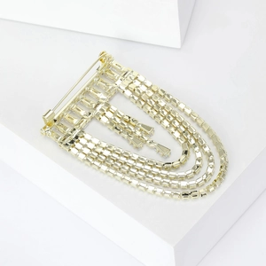 Elegant gold-tone geometric layered brooch with sparkling tassels and crystals for fashion