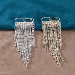 Luxurious Alloy Rhinestone Long Tassel Brooch For Women Exaggerated Geometric Suit Pin Individual Fashion Jewelry Gift
