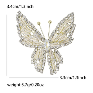 Broche papillon élégante avec strass brillants et finition dorée, taille 3.4cm