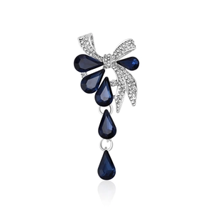 Broche Nœud Papillon en Alliage Élégante pour Femme Goutte d'Eau Bleu Foncé Gland en Strass Luxe Mode Coréenne Accessoire