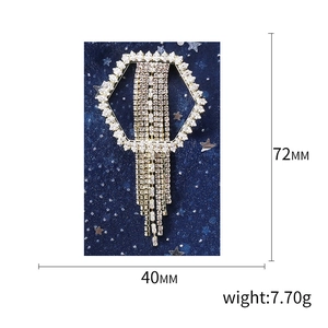 Geometric hexagon brooch with long tassels and white rhinestones, 72mm height jewelry