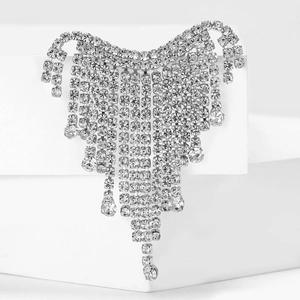 Spilla di lusso argento con frange di strass per completi da donna con cristalli brillanti