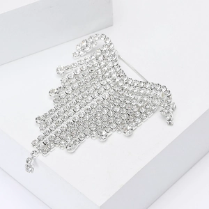 Spilla a frange con strass argento e catene di cristallo a cascata per abiti da donna