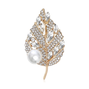 Broche Feuille Élégante en Alliage de Strass et Künstliche Perle Artificielle Bijoux de Mode Accessoires Femme Mariage Banquet Décor
