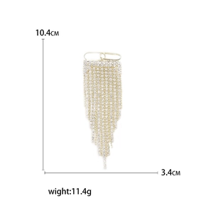 Elegant gold rhinestone tassel brooch and clothing accessory with 10.4cm length