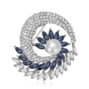 Exquisite Spiral Flower Brooch Pin Alloy With Rhinestone Zircon Imitation Artificial Pearl For Women Elegant Fashion Accessory