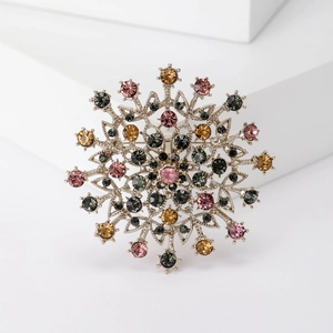 Vintage Alloy Multi-color Rhinestone Large Flower Brooch For Women Sparkling Snowflake Crystal Breastpin Fashion Jewelry Accessory