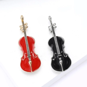 Broches élégantes en émail en forme de violon rouge et noir avec bords métalliques