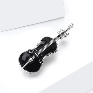 Élégante broche violon en argent et émail noir pour costumes et robes de soirée