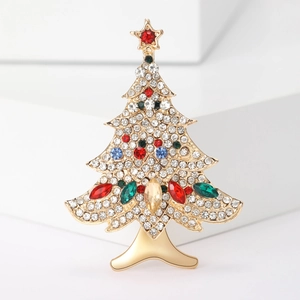 Elegant Alloy Multicolor Rhinestone Christmas Tree Brooch Gold Plated Festive Star Pin For Women Coat Suit Fashion Jewelry