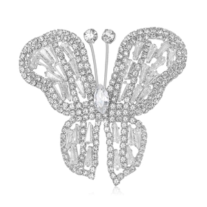 Elegante spilla a farfalla in argento con strass scintillanti e design ad ali cave
