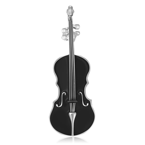 Broche violon élégante en argent et émail noir pour costumes et robes de soirée