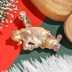 Broche Père Noël dorée classique avec fermoir de sécurité pour décoration de fête de Noël