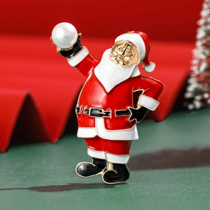 Broche Père Noël en Émail et Alliage avec Künstliche Perle de Culture Pin's de Fête Cadeau de Nouvel An Accessoires Vêtements Femmes