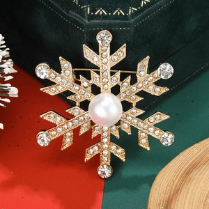 Élégante Broche Flocon de Neige en Alliage Avec Imitation Künstliche Perle Strass Incrusté Or Argent Épingles pour Costume Robe Femme Homme Bijoux de Noël