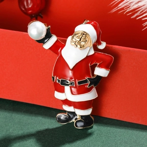 Broche Père Noël avec perle sur boîte cadeau rouge pour décoration de mode festive