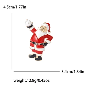 Broche Père Noël avec perle élégante et dimensions précises de 4,5 cm sur 3,4 cm