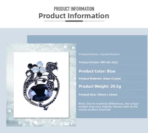 Detail specifications of blue enamel rhinestone tulip brooch with 59mm by 43mm size