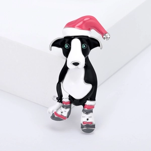 Süße Hunde-Weihnachtsbrosche mit rosa Hut und Schlittschuhen für Mantelzubehör
