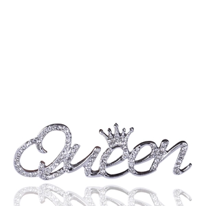 Fashion Alloy Queen Letter Crown Brooch With Sparkling Rhinestones Personalized Dress Pin Jewelry Accessory For Women Girls