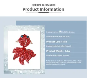 Spécifications de taille pour la broche de poisson koi rouge avec des strass en cristal