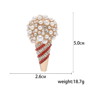 Spilla a cono gelato creativa con perle bianche e strass scintillanti da donna