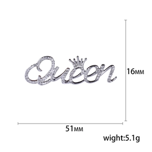 Silver Queen letter brooch with crown and crystal rhinestones showing product dimensions