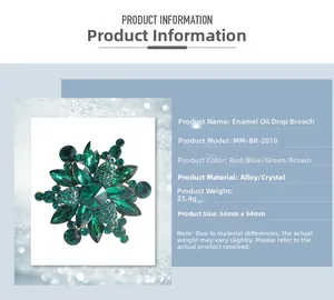 Detailed chart of 54mm star-shaped alloy brooch with colorful crystals and enamel