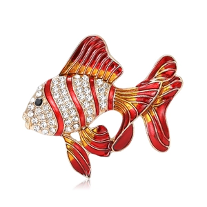 Broche Poisson Rouge en Alliage et Émail de Luxe avec Strass Incrustés Pendentif Poisson Tropical pour Femmes Bijoux de Mode