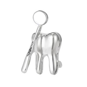 Broche dentaire créative en argent avec motif de dent polie et miroir pour dentistes