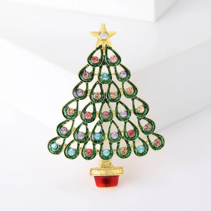 Vintage Weihnachtsbaum Brosche Für Damen Legierung Bunter Strass Emaille Hohl Festliche Reversnadel Mode Schmuck Geschenk