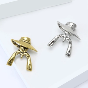 Vintage retro style lady in hat brooch pin in gold and silver finish for women