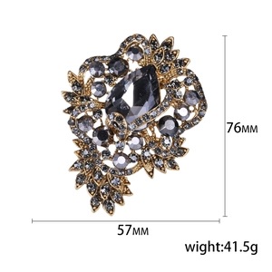 Vintage gold crystal brooch with grey rhinestones, 76mm by 57mm fashion garment accessory