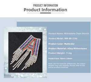Detailed size chart and specifications for the colorful letter A tassel brooch