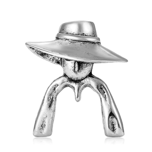 Vintage silver-tone bead pendant featuring a retro lady in a wide-brimmed hat design