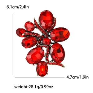 Elegant red rhinestone alloy brooch for women's suits, size 6.1x4.7cm with a luxury gem floral design