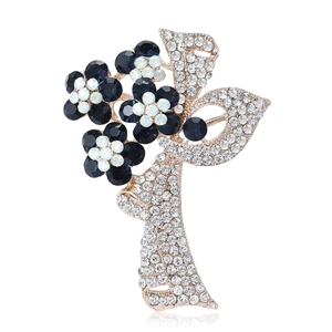 Élégante Broche en Alliage Forme Fleur Strass pour Femme Bijoux de Col de Costume Petit Bouquet de Luxe Épingle de Sécurité