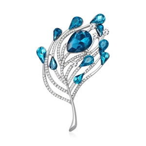 Broche Élégante en Forme de Plume en Cristal de Verre pour Femme Boucle de Châle en Alliage Argenté avec Strass Accessoire Cadeau