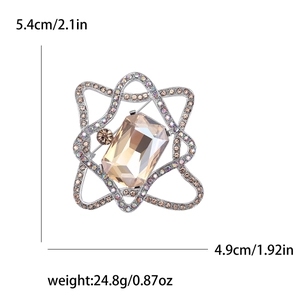 Pentagram brooch with champagne crystal and colorful rhinestones in silver finish
