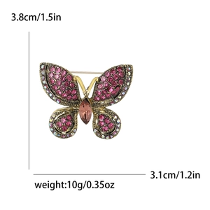 Detail showing the dimensions and weight of the pink butterfly brooch with rhinestones