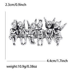 Retro silver alloy six-angel brooch for women with size and weight measurements