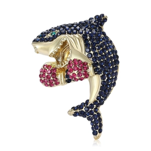 Broche Requin Boxe Créative Strass Alliage Animal Épinglette pour Bijoux de Mode Unisexe Veste Manteau Badge Accessoire