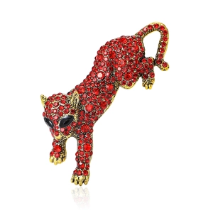 Retro leopard brooch with vibrant red crystals and gold-plated alloy for suits
